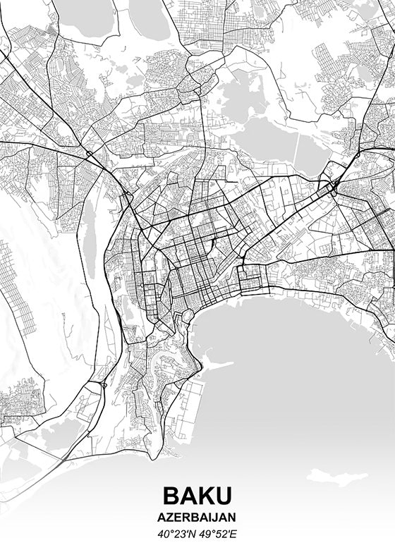 Baku Azerbaijan City Map metal poster artwork
